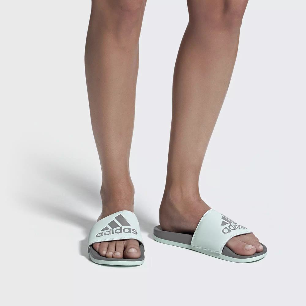 Adidas Adilette Cloudfoam Plus Logo Chanclas Verdes Para Mujer (MX-15641)